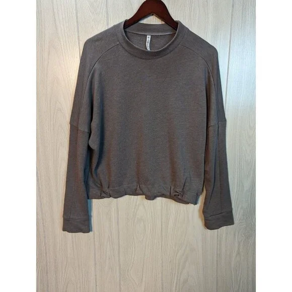 Fabletics Long Sleeve Sweatshirt Women's Gray Lightweight Drawstring Crop Large - Picture 1 of 6